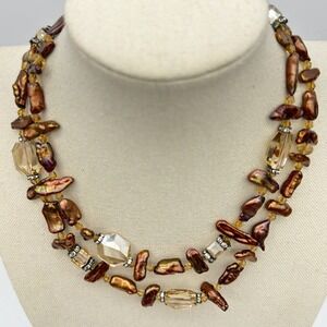 Vintage Lucas Lameth Sterling‎ Silver Baroque Pearl Necklace Flapper Crystal